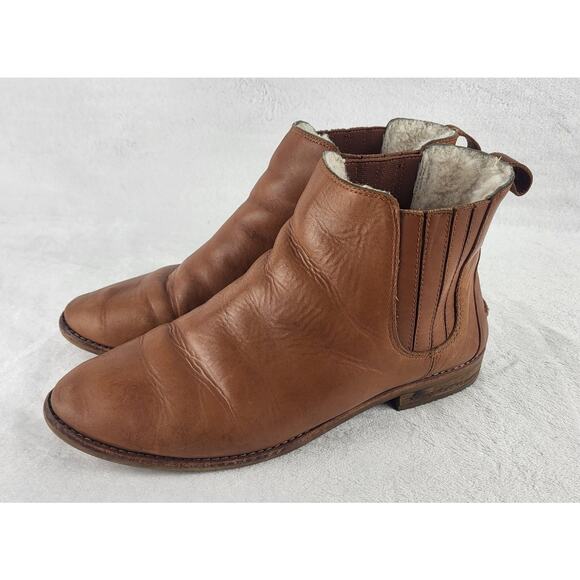 MADEWELL Ainsley Chelsea Leather Shearling Slip On Ankle Boot Brown | Size 10 - Picture 1 of 16